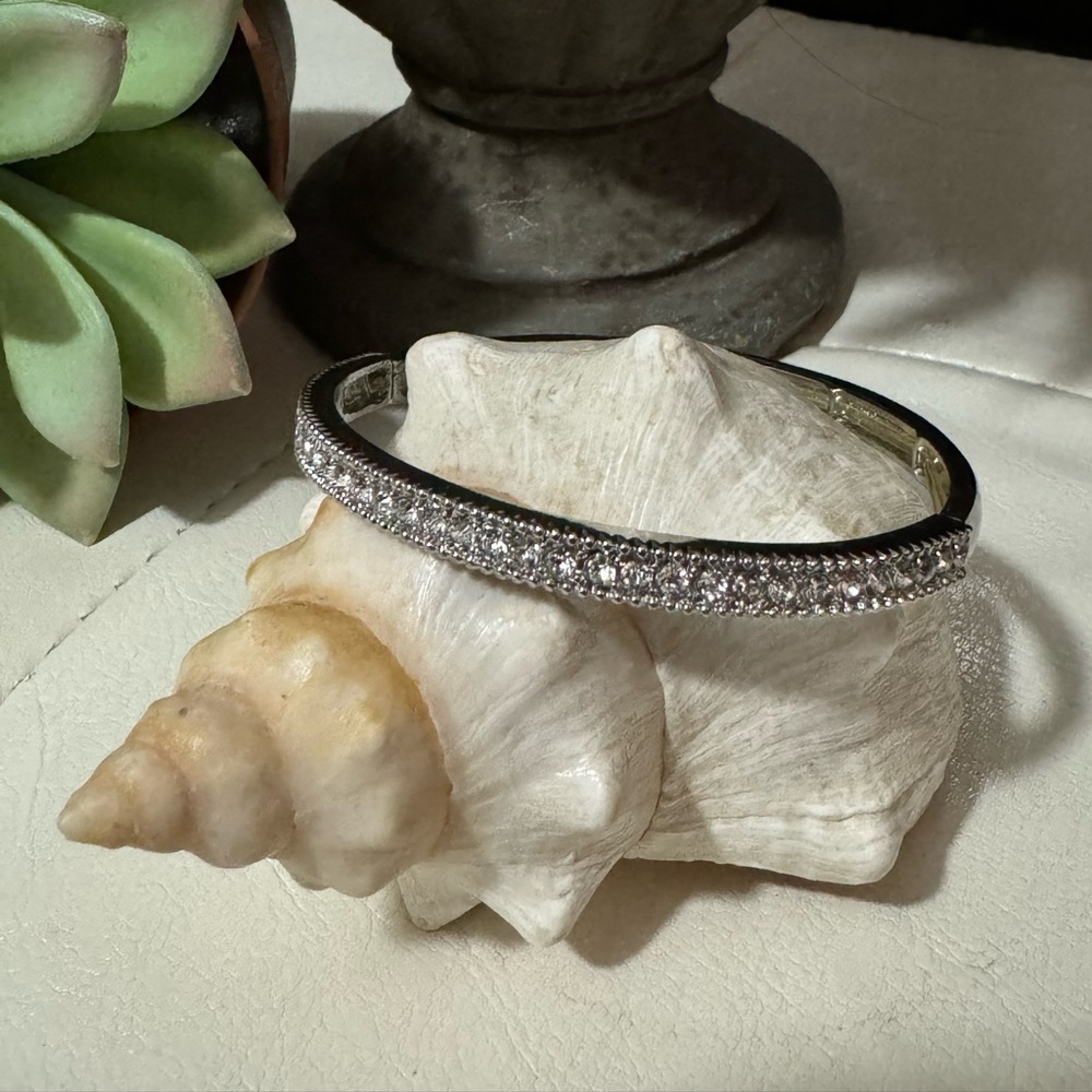 Crystal Encrusted Bangle-Silver Toned